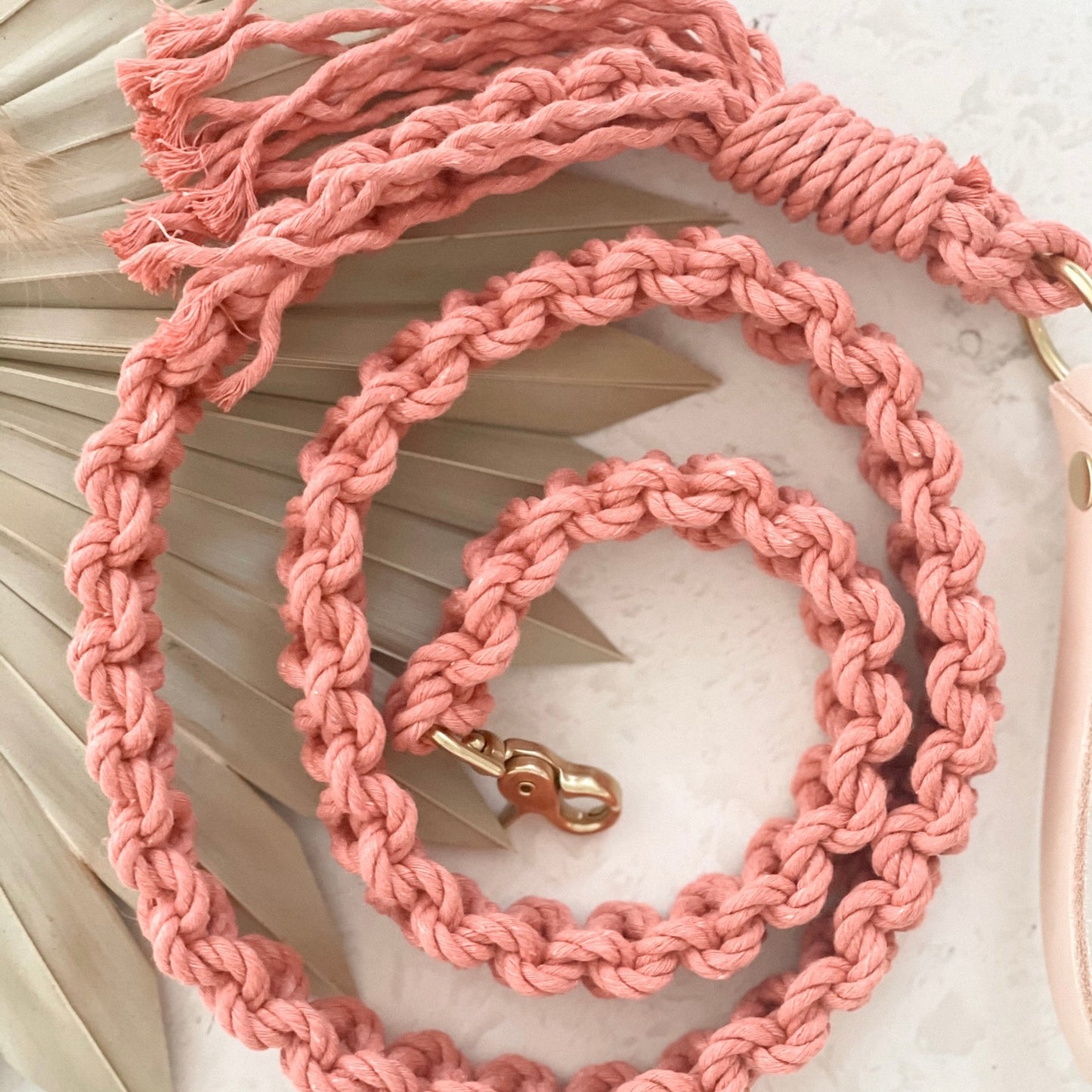 Macrame Dog Leash, Coral